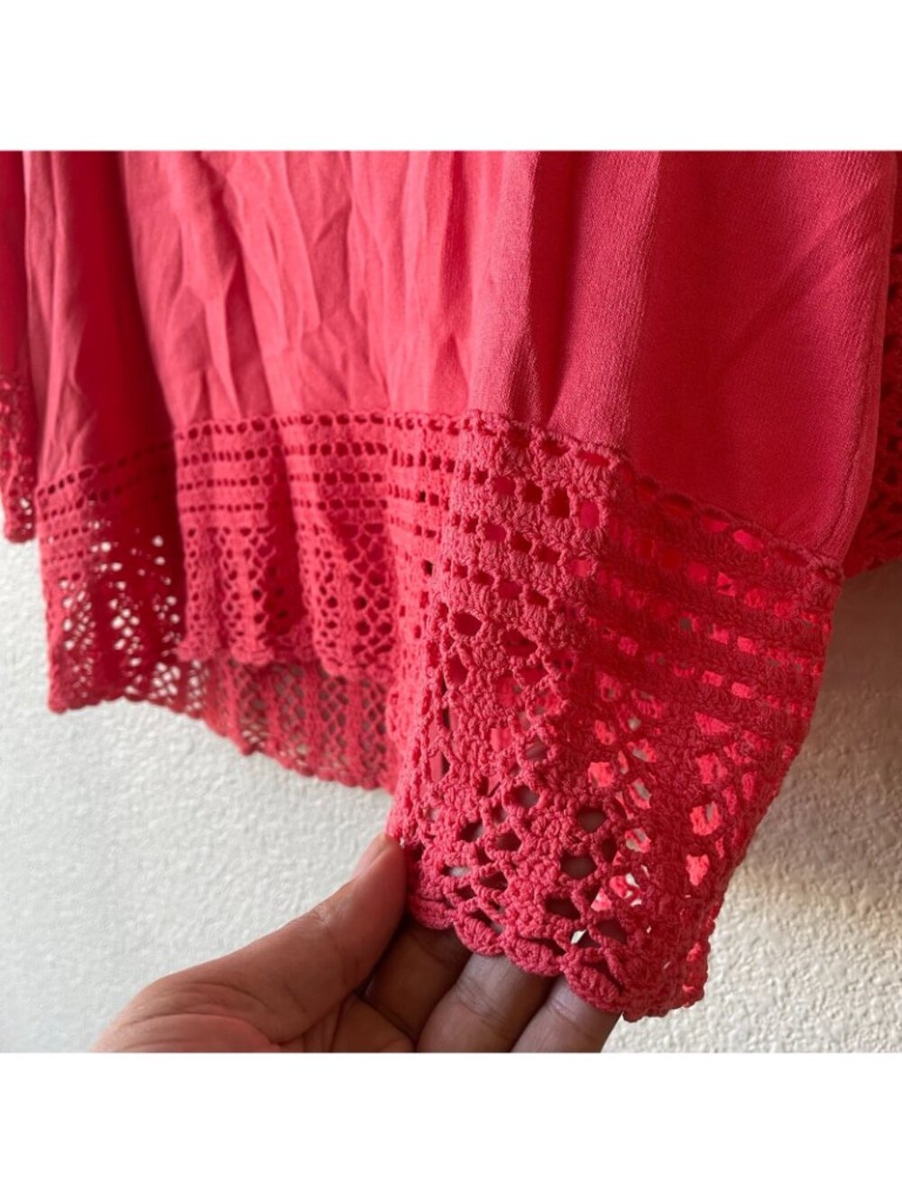 Linda Matthews Women's Button Up Coral Summer Cardigan Plus Size 1X Crochet Trim - Picture 8 of 8